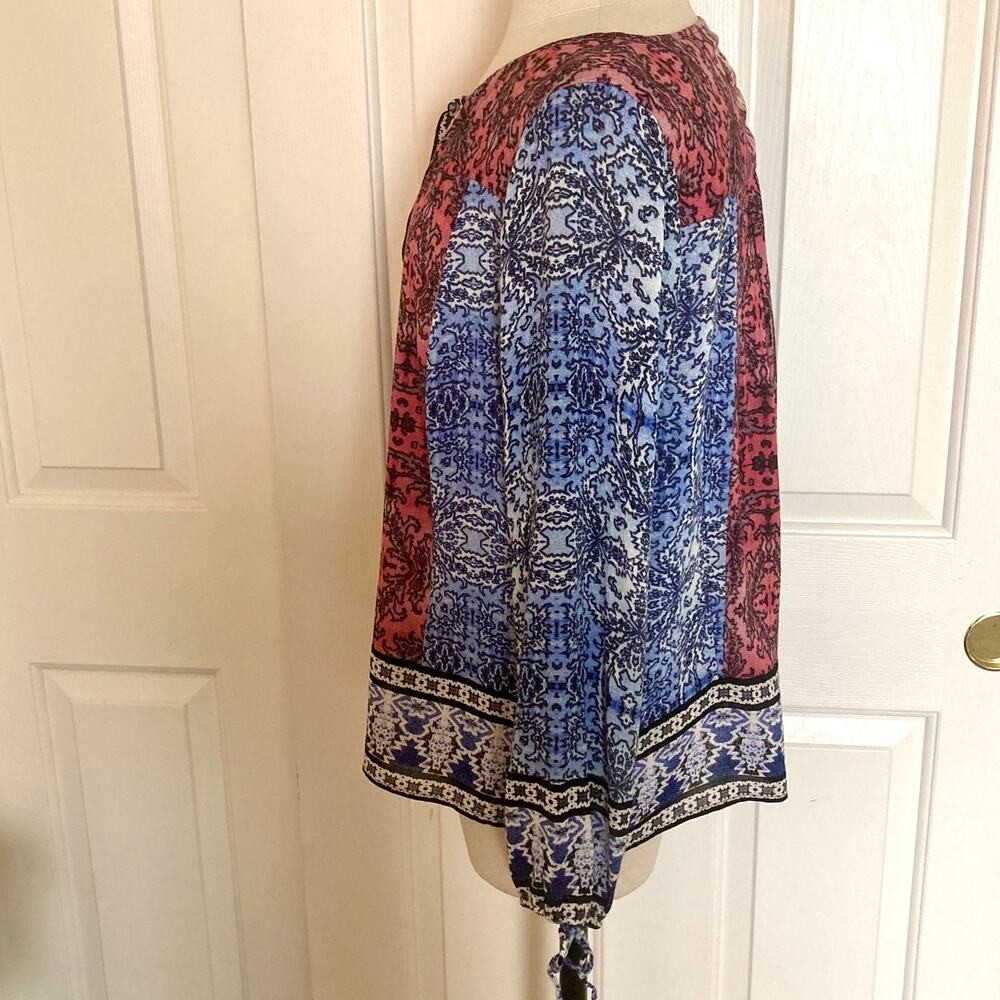 Lucky Brand colorful boho blouse, womens size medium blue pink long sleeve top - Picture 4 of 6